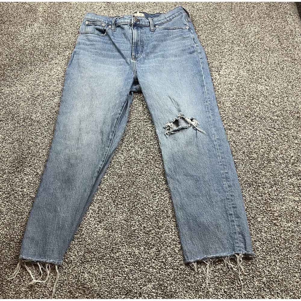 Madewell Jeans Womens 28 mom High Rise Ankle Straight Leg Distressed Raw Hem